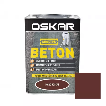 Vopsea alchidica Direct pe beton Oskar, pentru interior si exterior, culoare maro roscat, ambalare 0.75 L