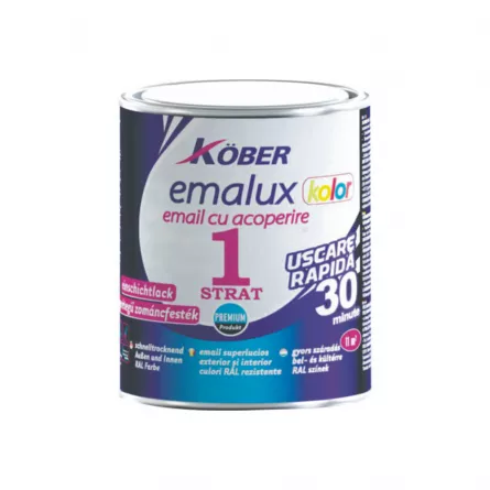Vopsea alchidica, pentru lemn / metal / zidarie, interior/ exterior, Kober  Emalux, alb 2.5 L