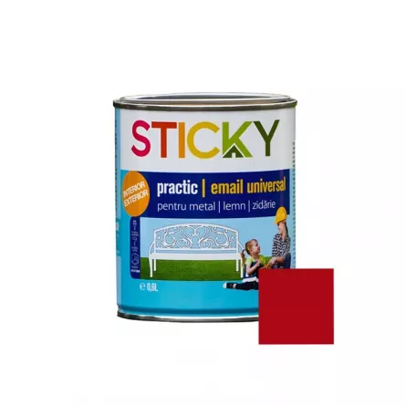 Vopsea alchidica pentru lemn sau metal, Sticky Practic, interior-exterior, rosu, 2.5 L