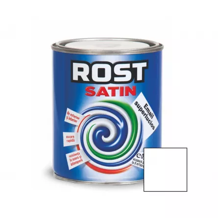 Vopsea alchidica pentru lemn,metal, Rost Satin, interior si exterior, culoare alba, ambalare 0.6 L