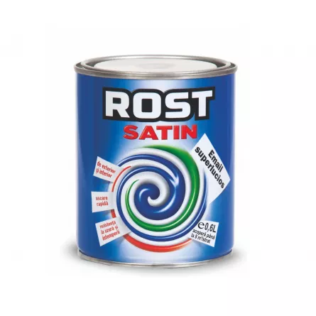 Vopsea alchidica pentru lemn,metal, Rost Satin, interior si exterior, culoare alba, ambalare 0.6 L
