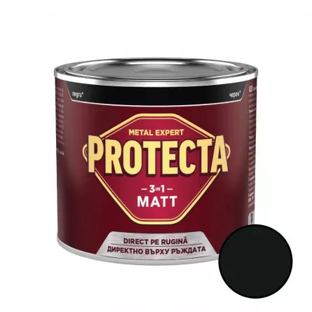 Vopsea alchidica pentru metal Protecta, culoare negru mat, ambalare 0.5 L