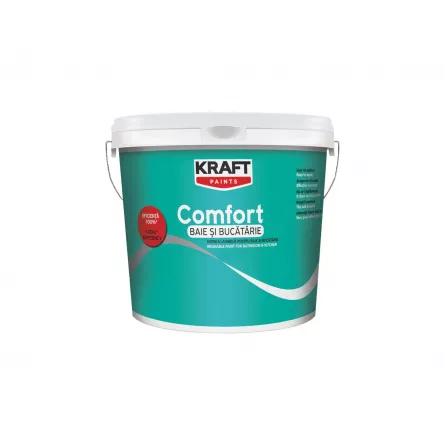 Vopsea lavabila alba, pentru baie si bucatarie, pe baza de latex, Kraft, ambalare 8.5 L