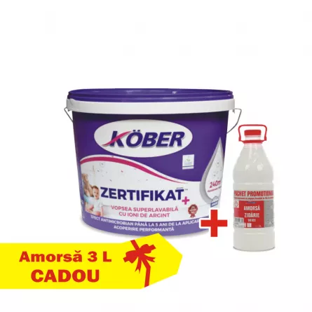 Vopsea lavabila, interior, Kober Zertifikat Plus 15 L + Amorsa 3 L Cadou