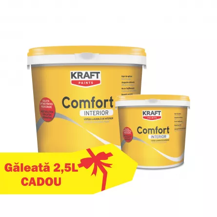 Vopsea lavabila, interior, Kraft Confort 15 L alb + 2,5 L cadou