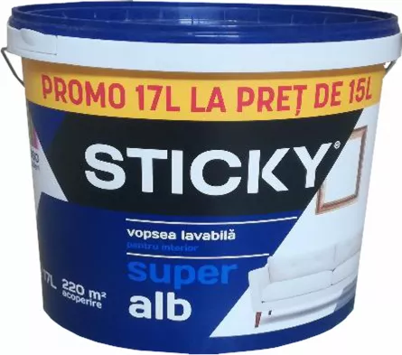 Vopsea lavabila interior, Sticky, alb 15 L