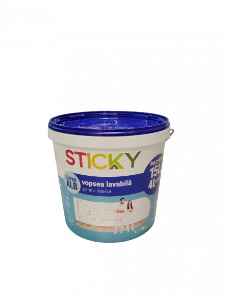 Vopsea lavabila interior, Sticky, alb 15 L