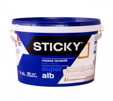 Vopsea lavabila interior, Sticky, alba, 2,5 L