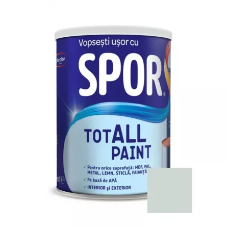Vopsea pentru lemn, metal si sticla, Spor Totall Paint, pentru interior si exterior, pe baza de apa, ambalare 0,6 L, culoare Alpine