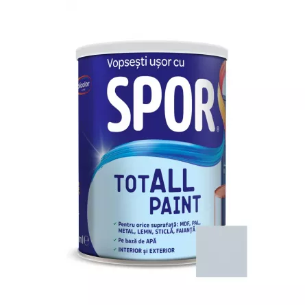 Vopsea pentru lemn, metal si sticla, Spor Totall Paint, pentru interior si exterior, pe baza de apa, ambalare 0,6 L, culoare Arctic