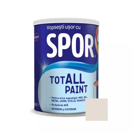 Vopsea pentru lemn, metal si sticla, Spor Totall Paint, pentru interior si exterior, pe baza de apa, ambalare 0,6 L, culoare Marble
