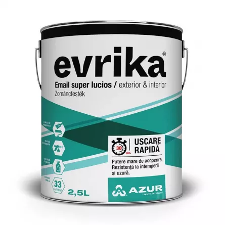 Vopsea pentru lemn / metal/zidarie, Evrika lucios, interior / exterior, pe baza de apa,culoare maro ciocolata, ambalare 2,5 L