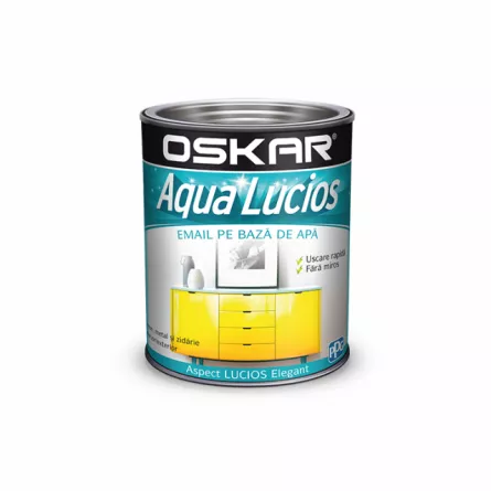Vopsea pentru lemn / metal/zidarie, Oskar Aqua Lucios, interior / exterior, pe baza de apa,culoare alb pur, ambalare 2.5 L