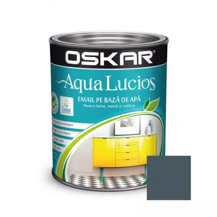 Vopsea pentru lemn si metal Oskar Aqua Lucios, culoare gri grafit, ambalare 0.6 L