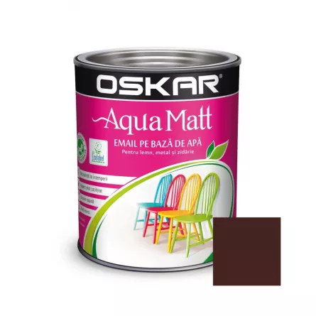 Vopsea pentru lemn si metal Oskar Aqua Matt, culoare brun puternic, ambalare 0.6 L