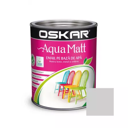 Vopsea pentru lemn si metal Oskar Aqua Matt, culoare gri urban, ambalare 0.6 L