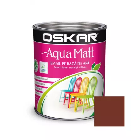Vopsea pentru lemn si metal Oskar Aqua Matt, culoare maro clasic, ambalare 0.6 L