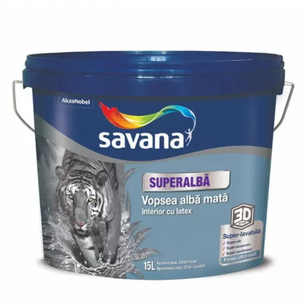 Vopsea superlavabila cu latex, interior, Savana, alb mat, 15 L + amorsa 4 L Cadou