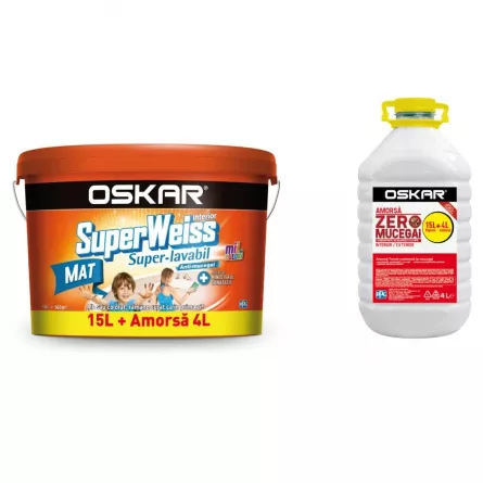 Vopsea superlavabila, superalba, Oskar Superweiss 15 L + Amorsa 4 L Cadou
