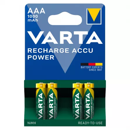 Acumulatori AAA 1000 mAh blister 4 acumulatori Varta Recharge Accu Power, [],papetarie.ro