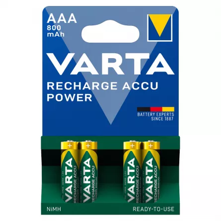 Acumulatori AAA 800 mAh blister 4 acumulatori Varta Recharge Accu Power, [],papetarie.ro