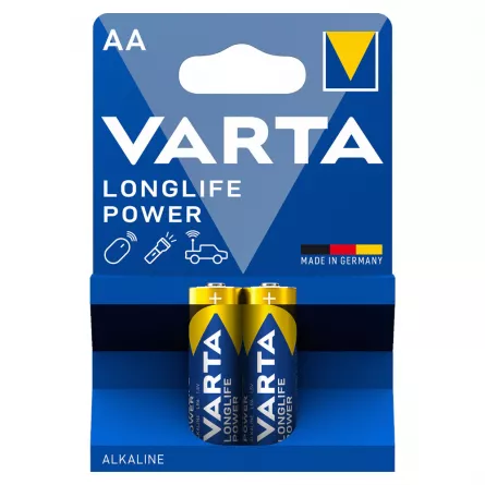 Baterii AA alcaline blister 2 baterii Varta Longlife Power, [],papetarie.ro