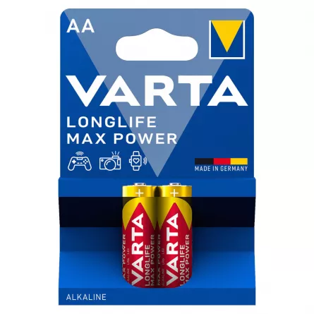 Baterii AA alcaline blister 2 baterii Varta Longlife Max Power, [],papetarie.ro