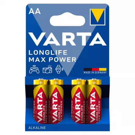 Baterii AA alcaline blister 4 baterii Varta Longlife Max Power, [],papetarie.ro