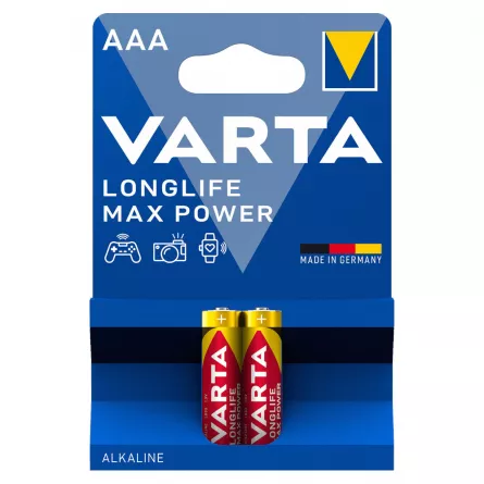 Baterii AAA alcaline blister 2 baterii Varta Longlife Max Power, [],papetarie.ro