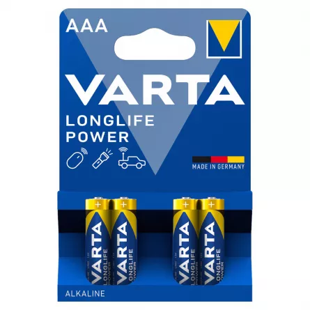 Baterii AAA alcaline blister 4 baterii Varta Longlife Power, [],papetarie.ro