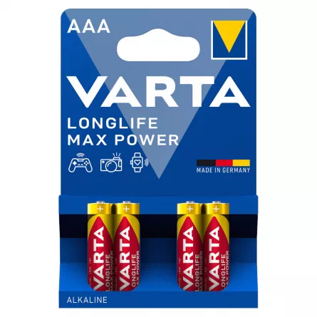 Baterii AAA alcaline blister 4 baterii Varta Longlife Max Power, [],papetarie.ro