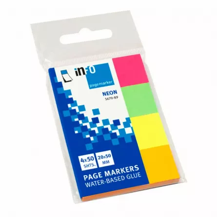 Index adeziv hartie 20x50mm 4 culori neon 200 page marker Info Notes, [],papetarie.ro