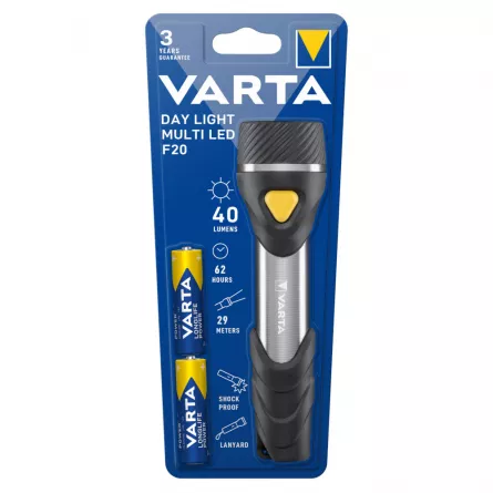 Lanterna LED Varta Day Light F20 + 2 baterii AA Varta Longlife Power, [],papetarie.ro