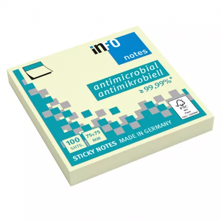 Notite adezive 75x75mm efect antimicrobian 100 sticky notes Info Notes, [],papetarie.ro