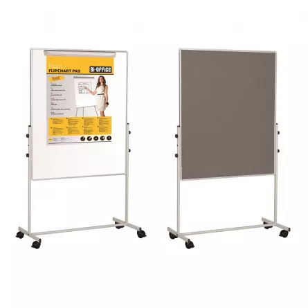 Whiteboard magnetic/pinboard gri pivotant 120x150 cm Duo Bi-Silque, [],papetarie.ro