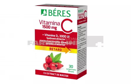 Beres Vitamina C 1500 mg comprimat filmat RETARD + Vitamina D3 3000 UI 30 comprimate