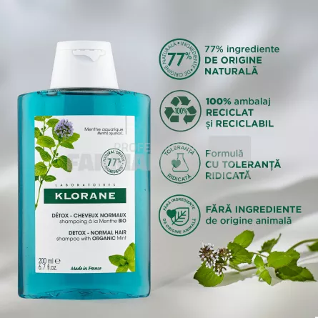 Klorane Sampon cu Menta de apa Bio pentru par normal 200 ml