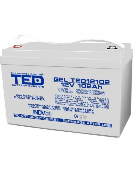 Acumulator AGM VRLA 12V 102A GEL Deep Cycle 328mm x 172mm x h 214mm F12 M8 TED Battery Expert Holland TED003492 (1)