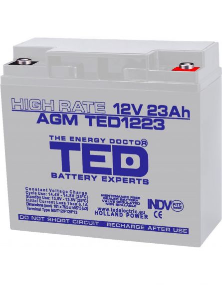 Acumulator 12V High Rate, Dimensiuni 181 x 76 x 167 mm, Baterie 12V 23Ah M5, TED Electric TED003362
