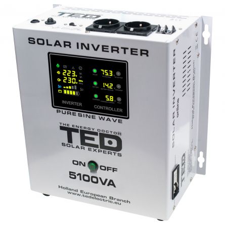 Invertor Solar Fotovoltaic Monofazat Off-Grid, 48V 5100VA 3500W MPPT cu unda sinusoidala pura, TED Electric TED003898