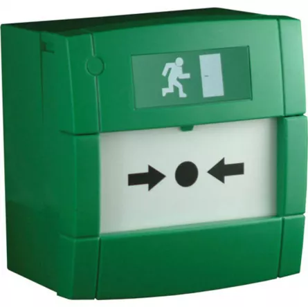 Buton cu geam de culoare verde , montaj aparent, contact NO/NC, 3A/220V, se foloseste ca buton de urgenta in sistemele de control acces, KAC ALARM / cu simplu contact NO/NC, [],https:b2b.sielinvest.ro