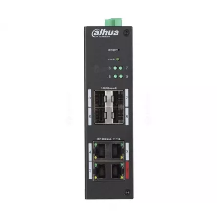 Switch cu 8 porturi Dahua HS4408-4ET-96, 4 porturi PoE 10/100 Mbps, 4 porturi SFP 1000 Mbps, PoE Watchdog, Hardened Switch, [],https:b2b.sielinvest.ro