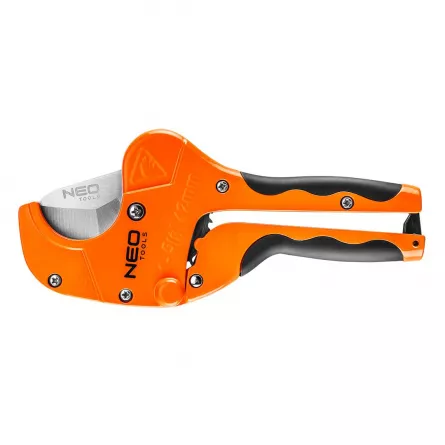 Foarfeca profesionala de taiat tevi plastic NEO, 0 - 42 mm, maner ergonomic, portocaliu