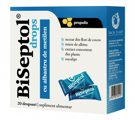 BiSeptol drops - cu propolis si albastru de metilen, 20 dropsuri, Dacia Plant