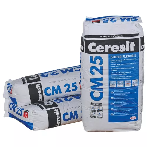 Adeziv super-flexibil pentru placari ceramice Ceresit CM 25, interior/exterior, 25 KG