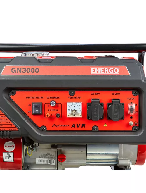 Generator portabil GN2500 cadru deschis 74db rez-15l Pmax/opt-2.8Kw/2.5Kw-230V AVR h-210 benzina start manual Energo