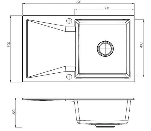 CHIUVETA BUCATARIE NERA 1C1P BLACK 790*490*22 MM