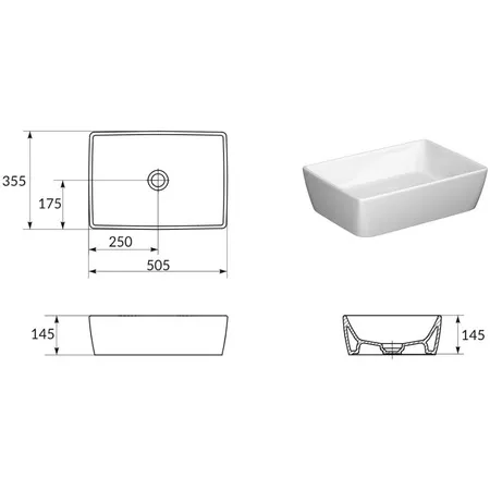 LAVOAR CERAMIC RECTANGULAR CU DOP CERSANIT SPLENDOUR 50.5x35.5x14.5 CM K40-006