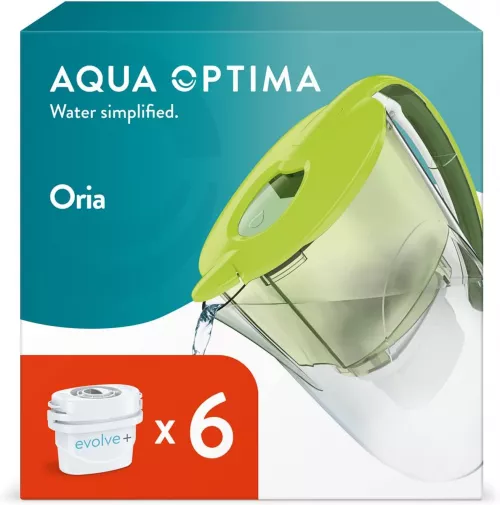 6 filtre de apa Evolve + Cana filtranta Aqua Optima Oria, 2,8 litri, Verde