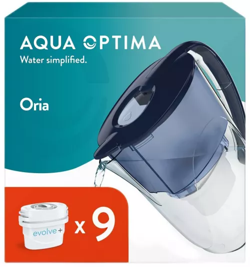 9 filtre de apa Evolve + Cana filtranta Aqua Optima Oria, 2,8 litri, Albastru